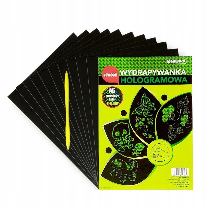wydrapywanka hologramowa A5 ZIELONA a'10 + rylec — 3