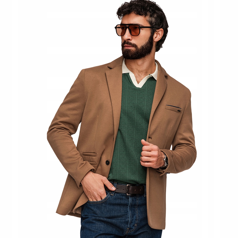 Pletená pánská sako s přiléhavým střihem Slimfit, světle hnědá, velikost M170 L