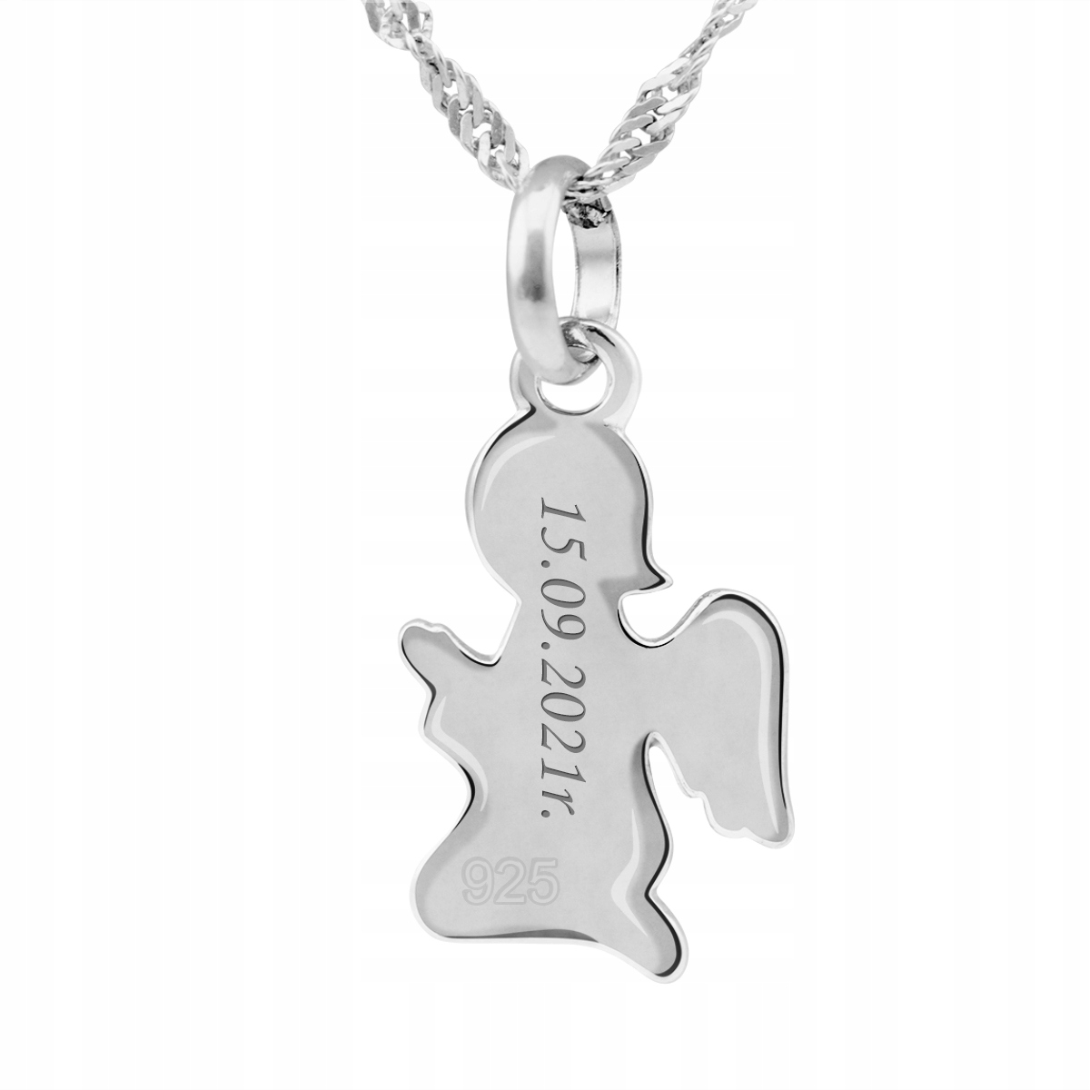 Srebrny naszyjnik pr.925 Aniołek Grawer Materiał Srebro