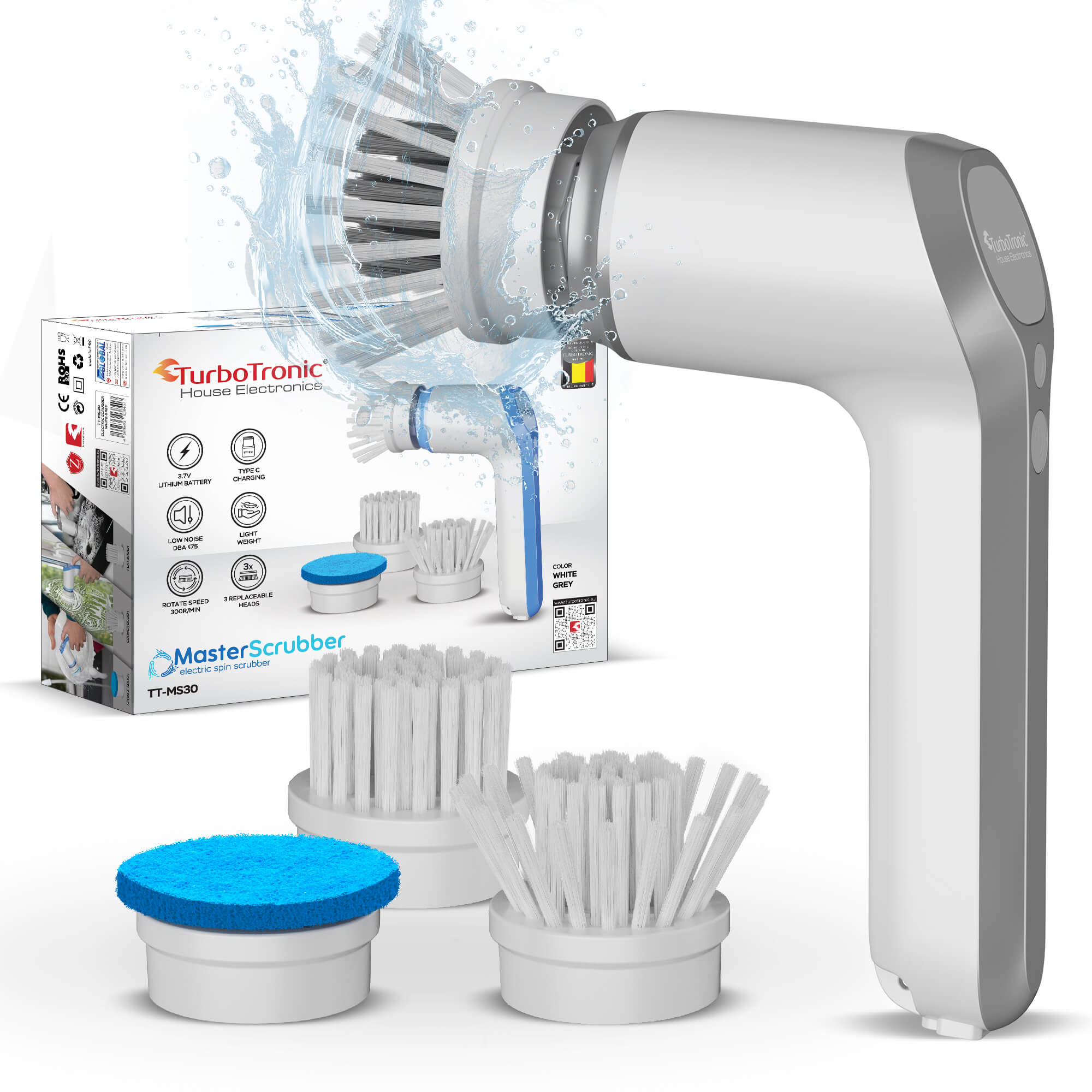 Levně Elektrický Čisticí Kartáč Na Mytí, Bezdrátový Usb C, 3 Nástavce