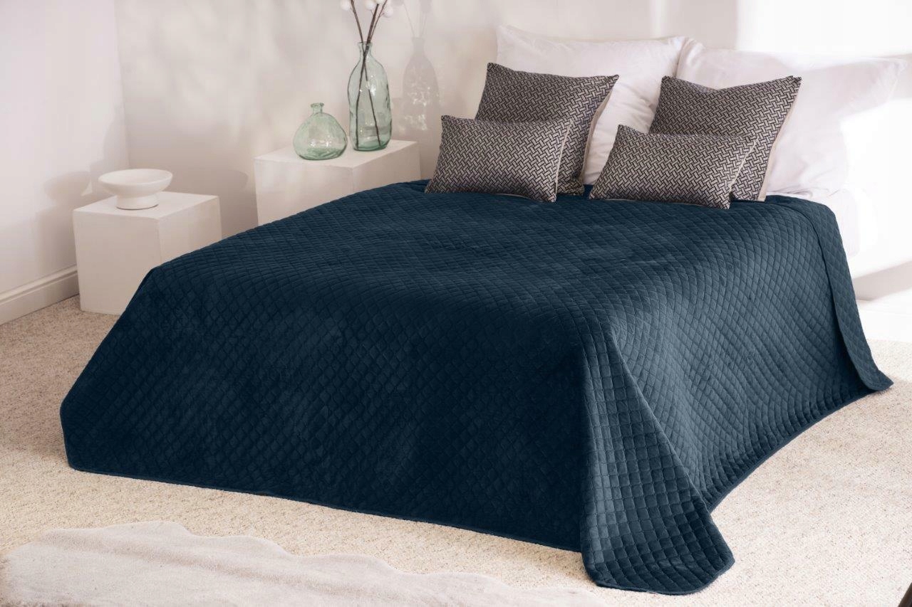 Dekorativní přehoz 170x210 Beddo velurový, modrý, oboustranný Faro