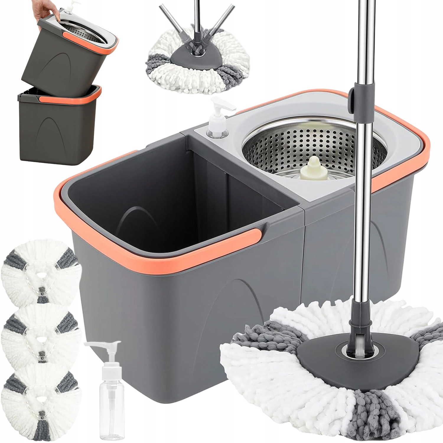 Levně Sada Mopu S Otočnou Hlavou A Kbelíkem 2V1 3 Mikrovláknové Podložky