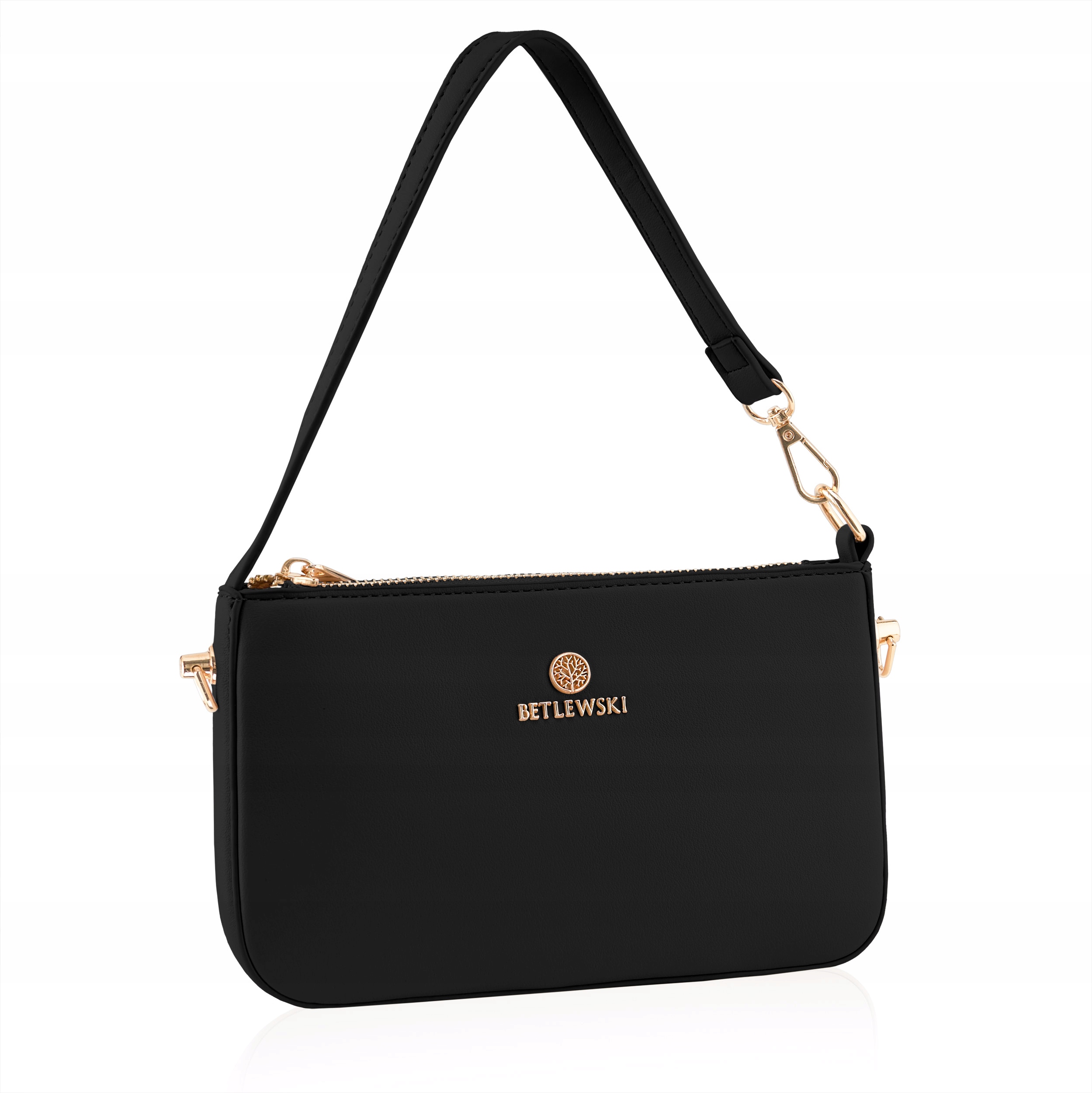 Betlewski Dámská kabelka Psaníčko Návštěvní dlouhý Pásek Kožená Černá