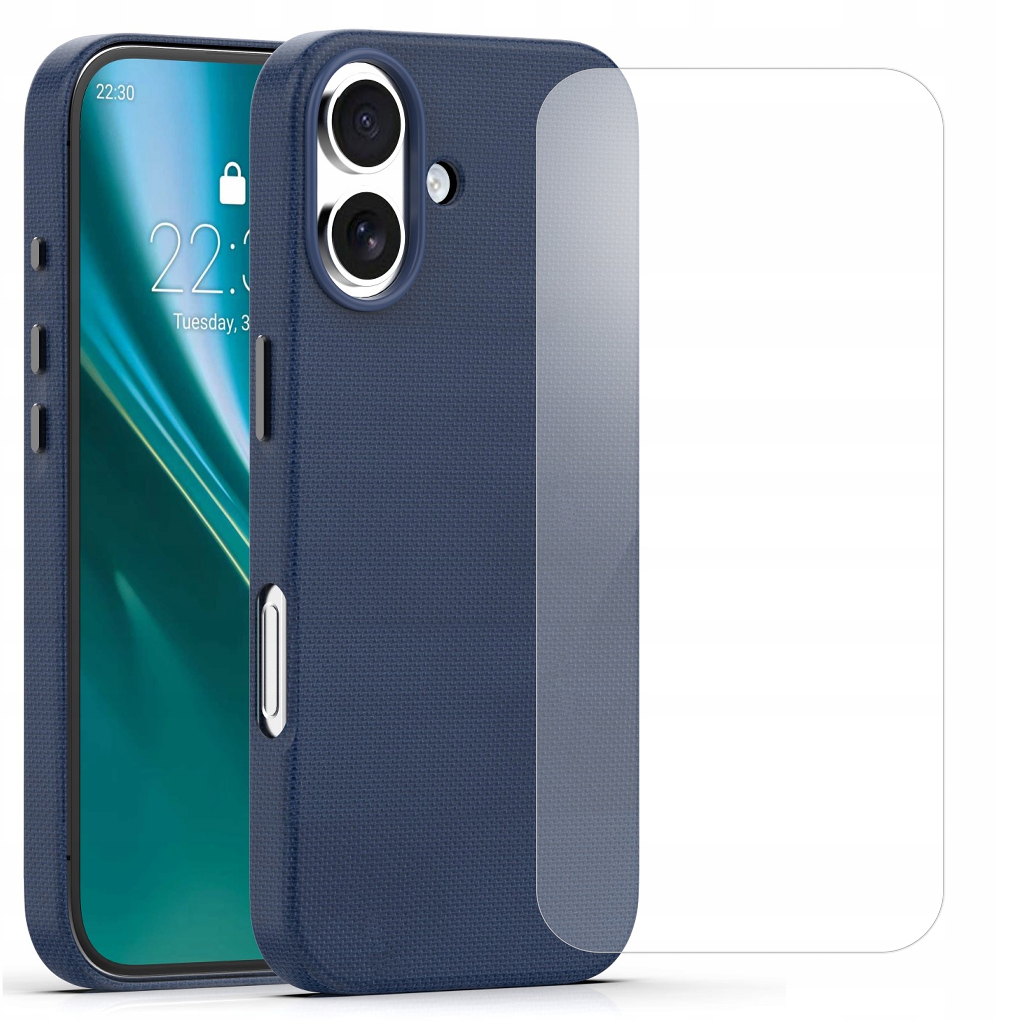Pouzdro pro iPhone 16, tmavě modré Etteri, magnetická ochrana zadní kryt, pevné Sklo
