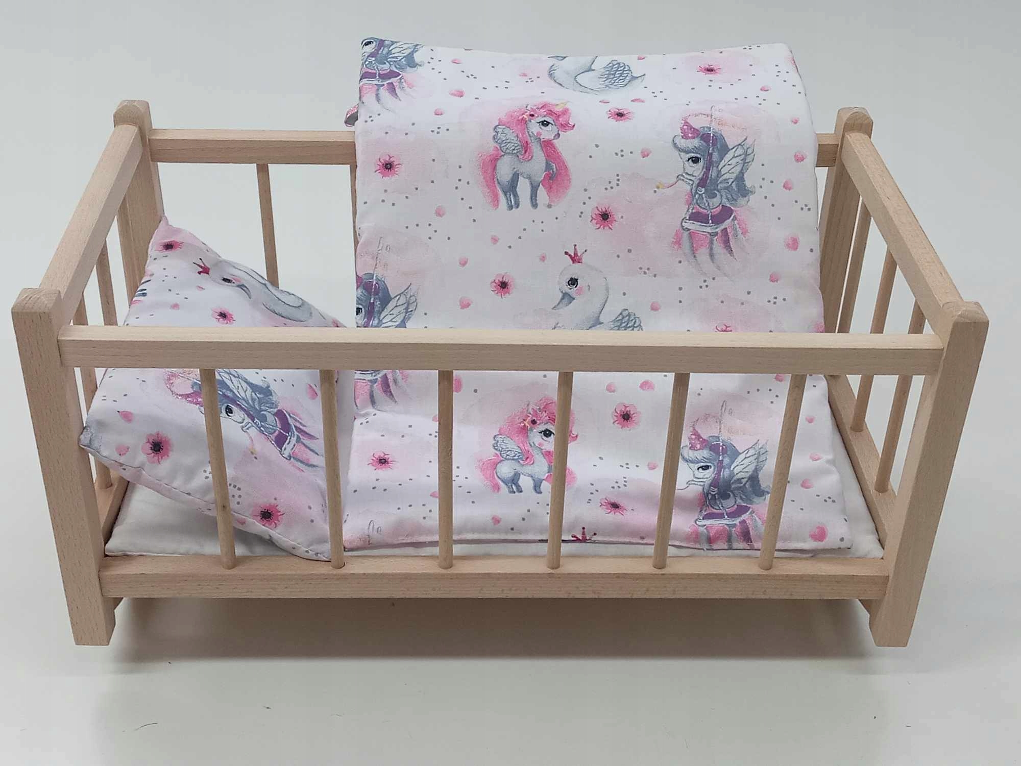 DREWNIANE ŁÓŻECZKO DLA LALEK + POŚCIEL BAWEŁNIANA