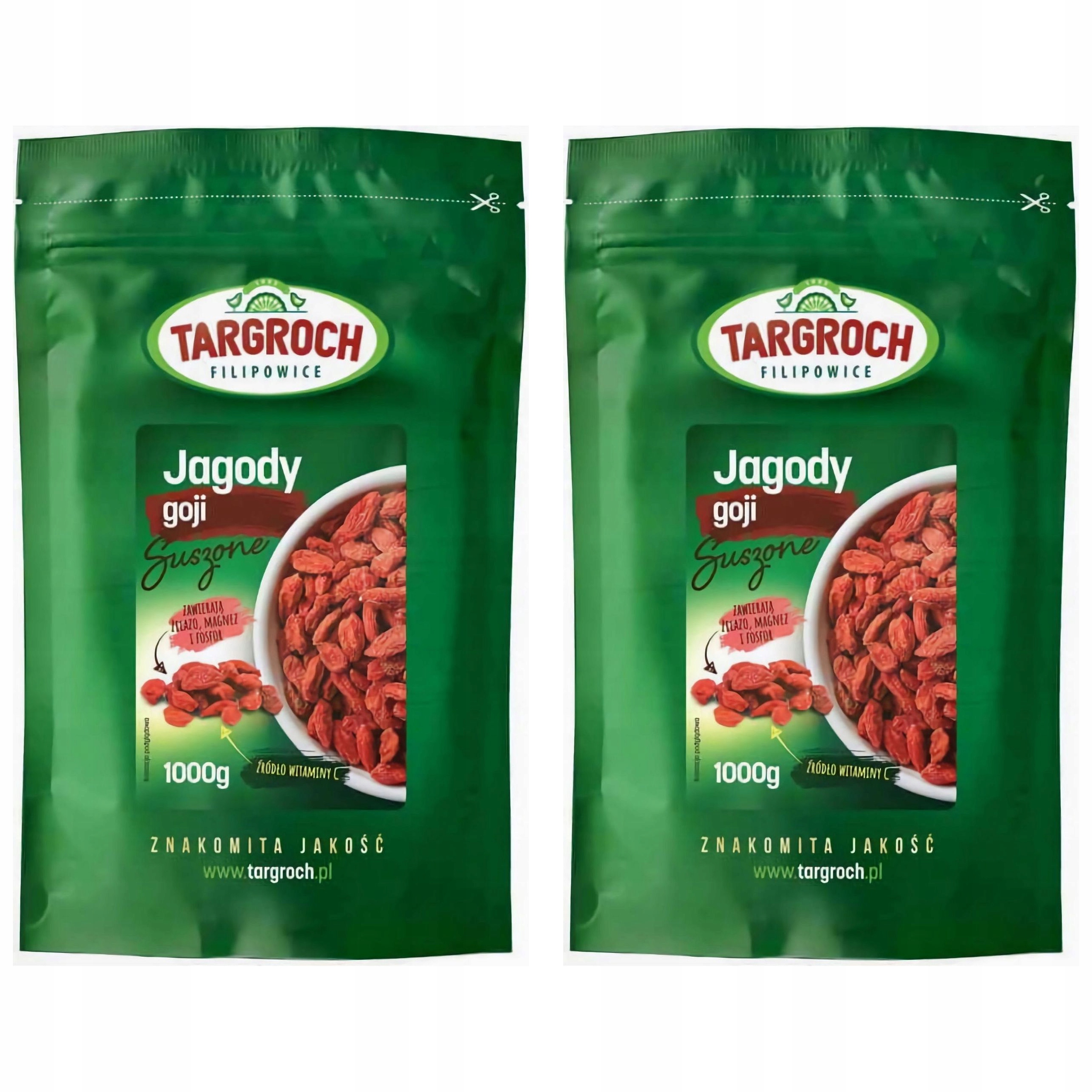 2x Jagody Goji Suszone 1kg Targroch Bogate w Witaminę C, Żelazo i Białko