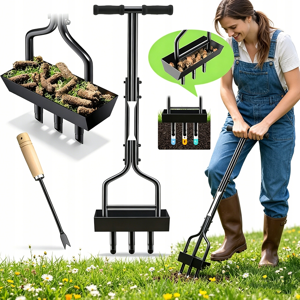 Ruční Trubkový Provzdušňovač Do Zahrady 96 CM, 3 Trubky, Rukojeť, Železný Tácek