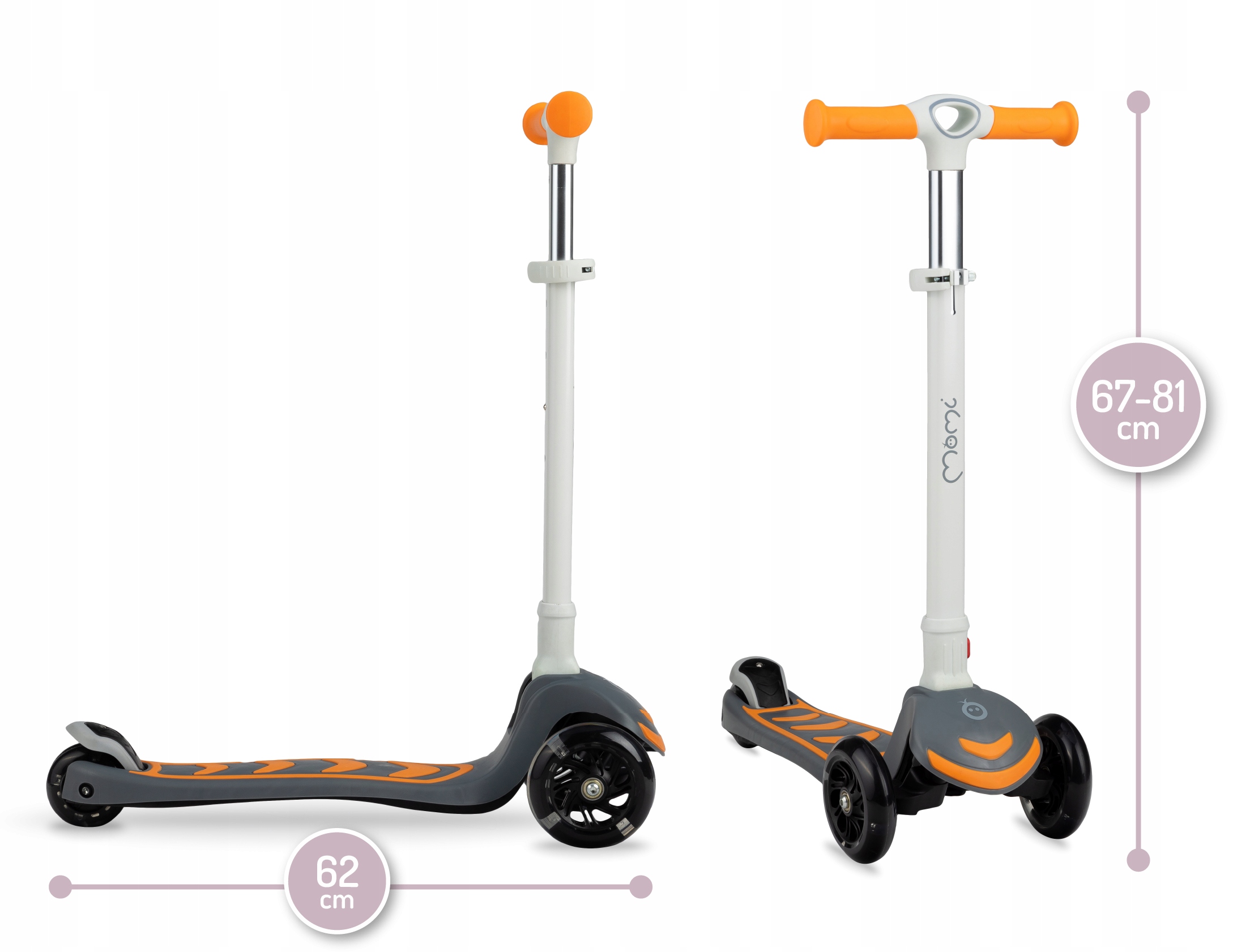 HULAJNOGA TRÓJKOŁOWA DLA DZIECI - MoMi VIVIO POMARAŃCZOWA - BALANSOWA LED Hamulec tak