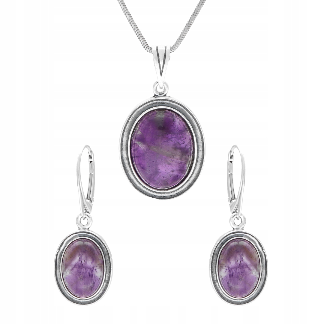 Oválný komplet s ametystem stříbro