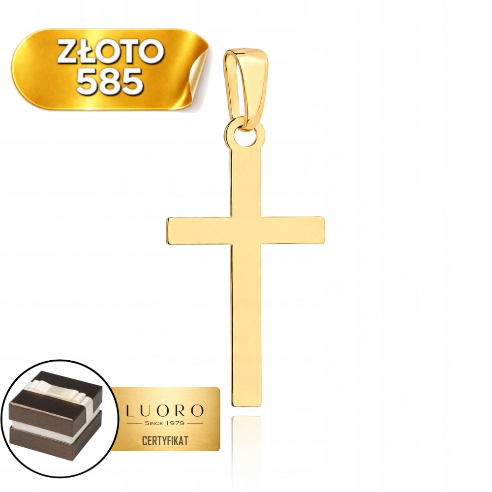 Zlatý Křížek 585 14K Hladký Střední 1,8 CM Klasický Elegantní