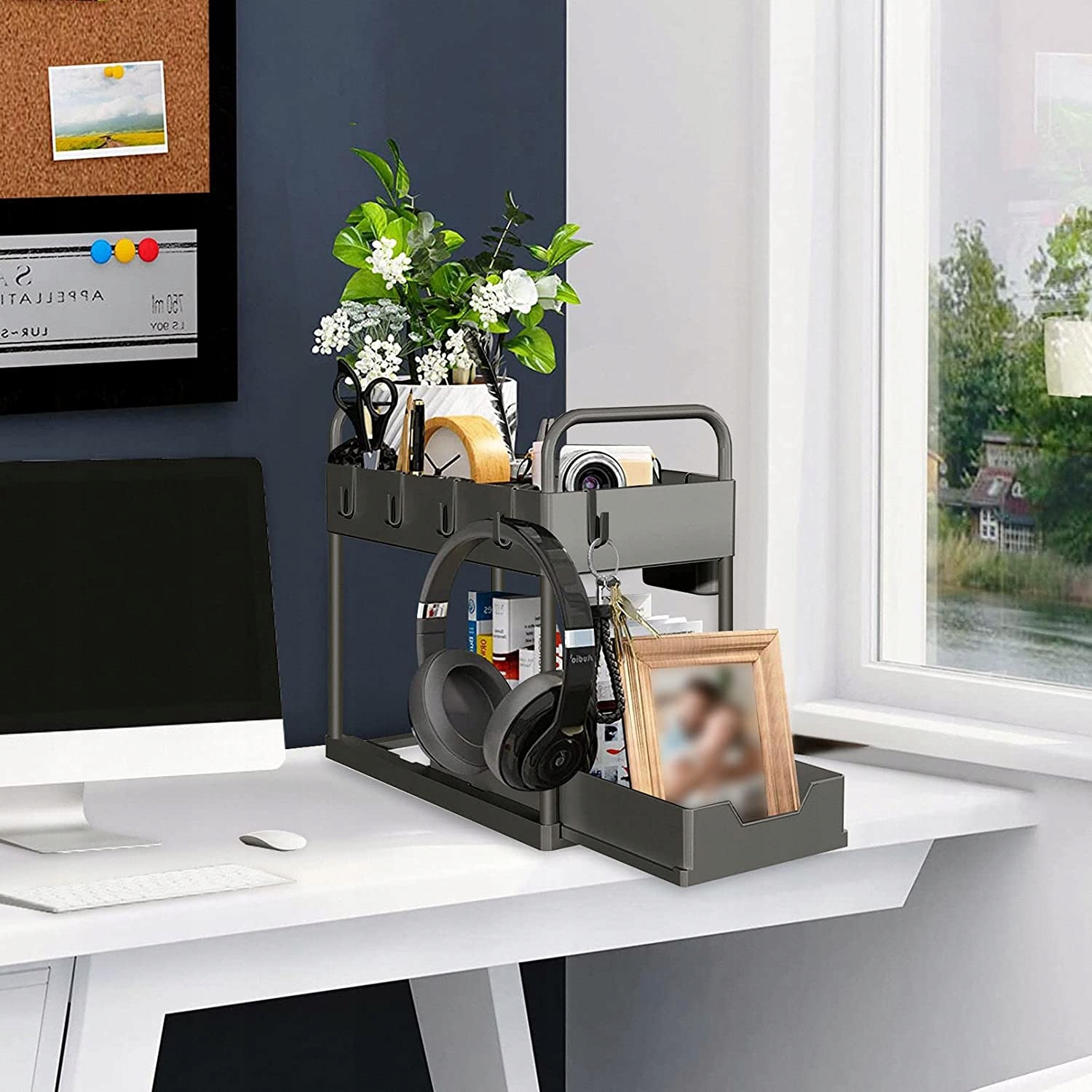 ORGANIZER DO ZLEWU Z 4 HACZYKAMI I 2 KUBKAMI 40 CM Długość całkowita 40 cm