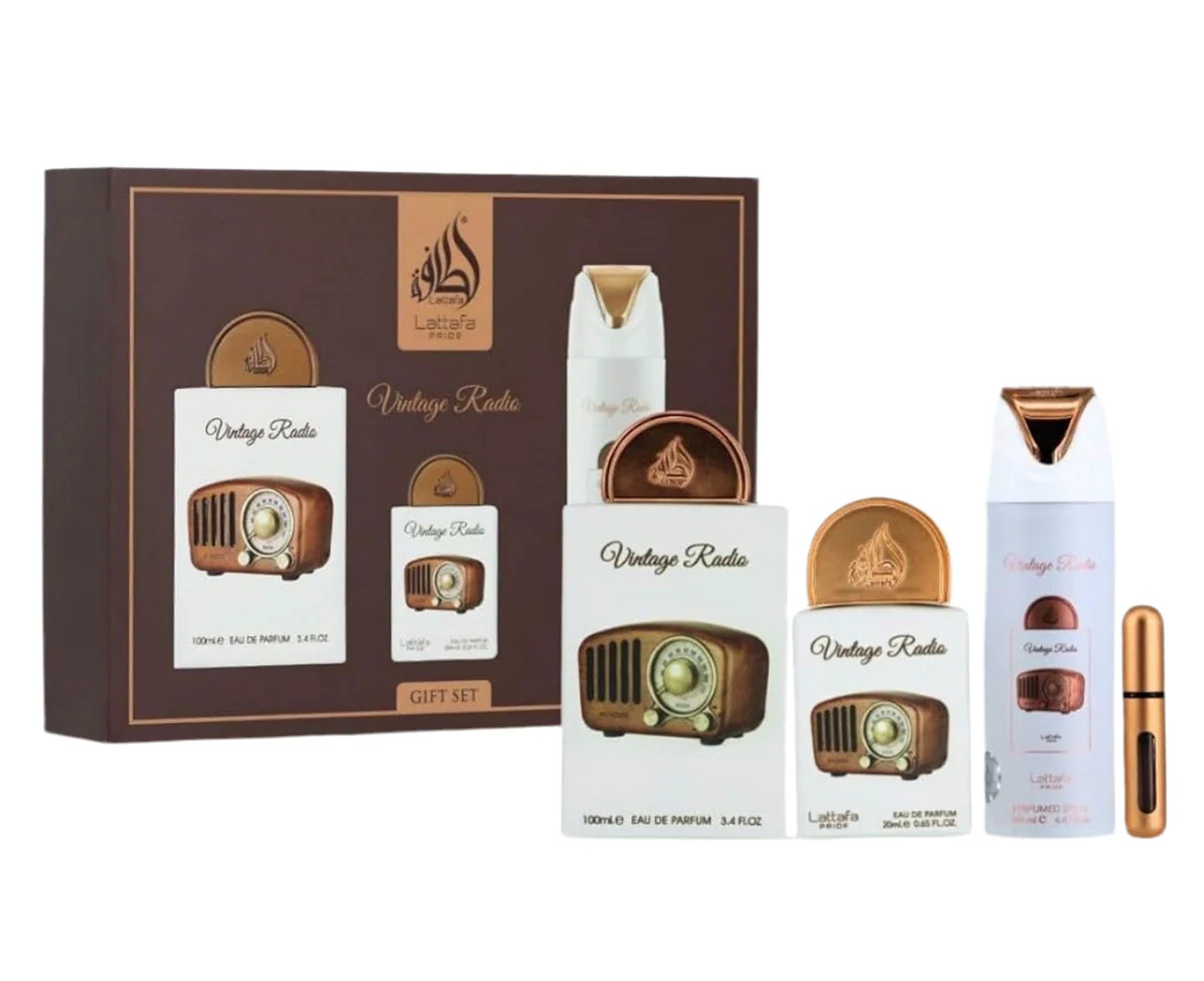Zestaw Lattafa Vintage Radio 100ml EDP+20ml+deo 200ml+Perfumetka