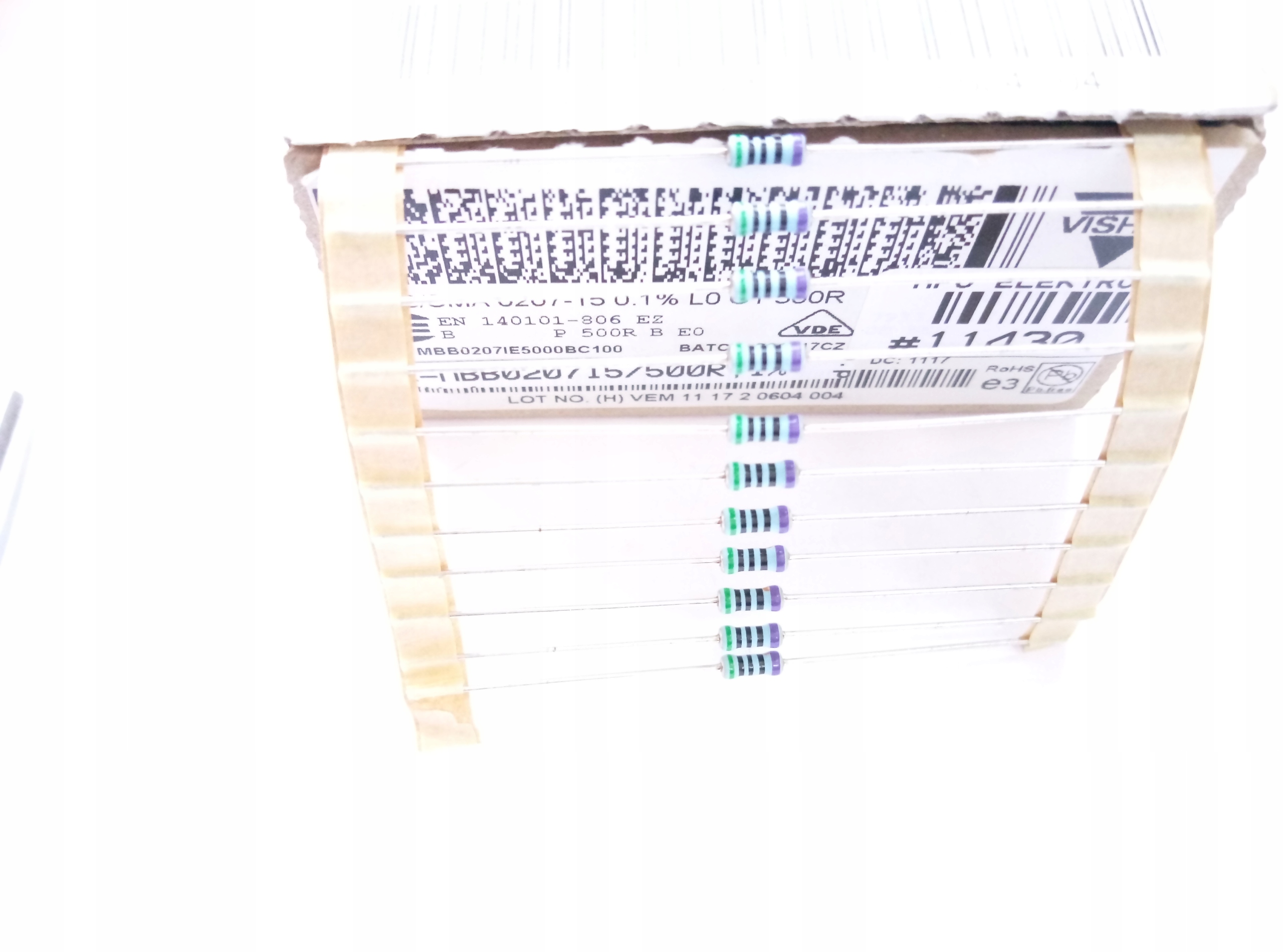 [5szt] Rezystory 500R 0.6W 0,1% 15ppm Beyschlag MBB0207 low noise audio