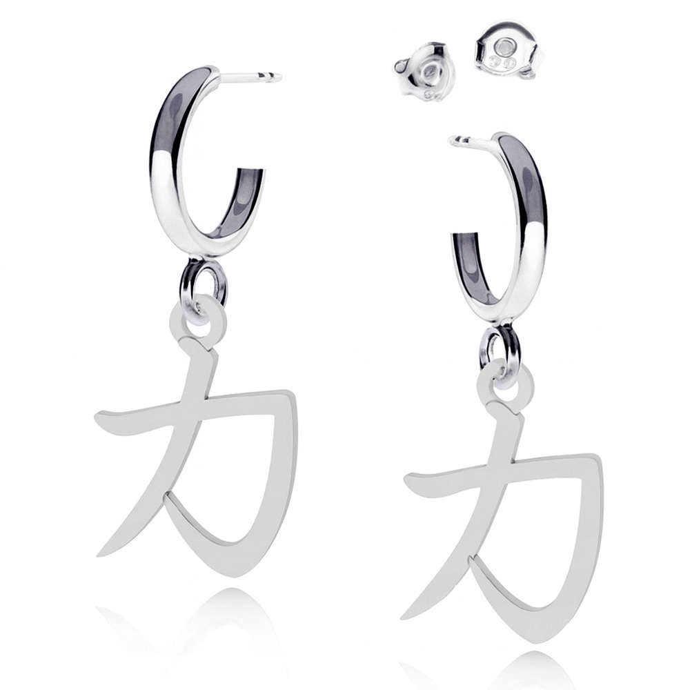 Kanji japonský znak síly síla stříbrné náušnice tyčinka stříbro 925