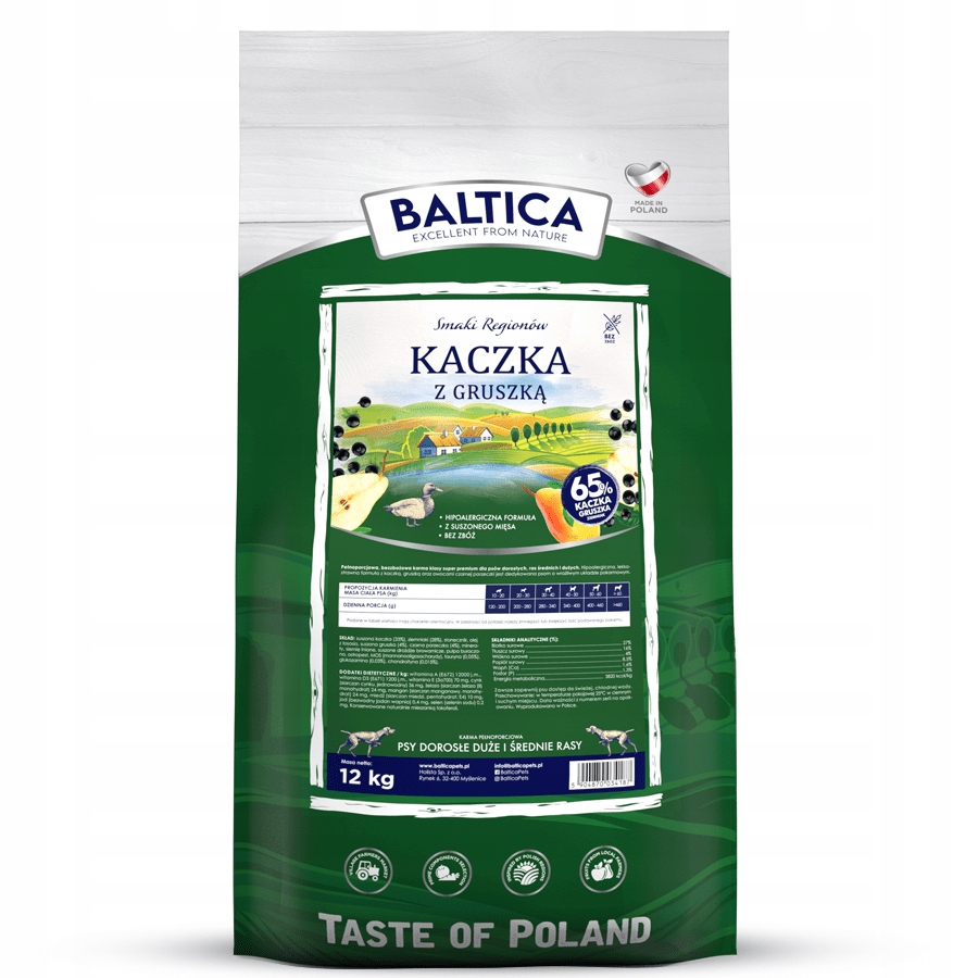 Baltica Adult kaczka z gruszką M/L 12kg bezzbożowa sucha karma dla psów