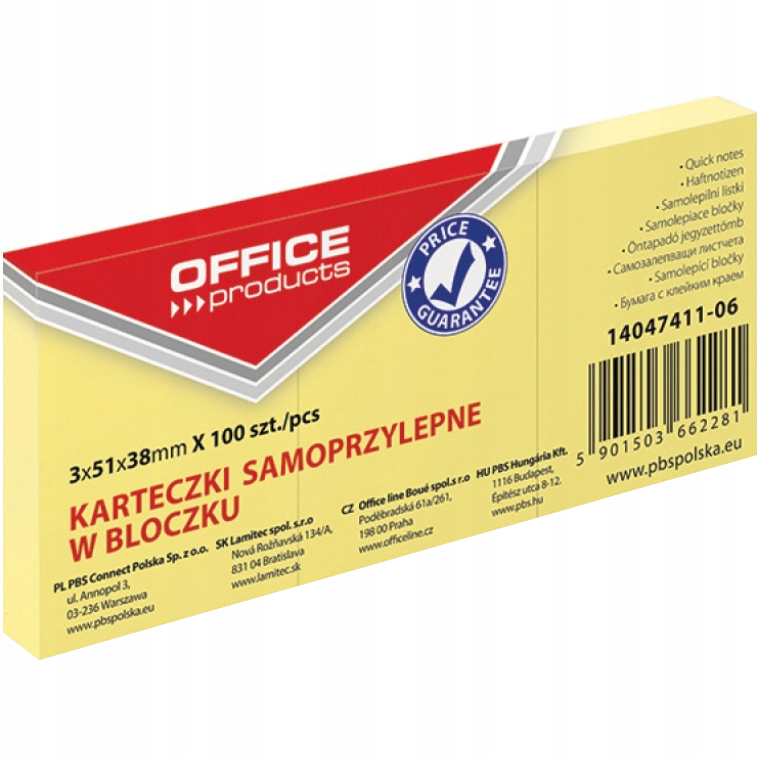 

Kostka samoprzylepna bloczek 38x51mm 3x100 żółty