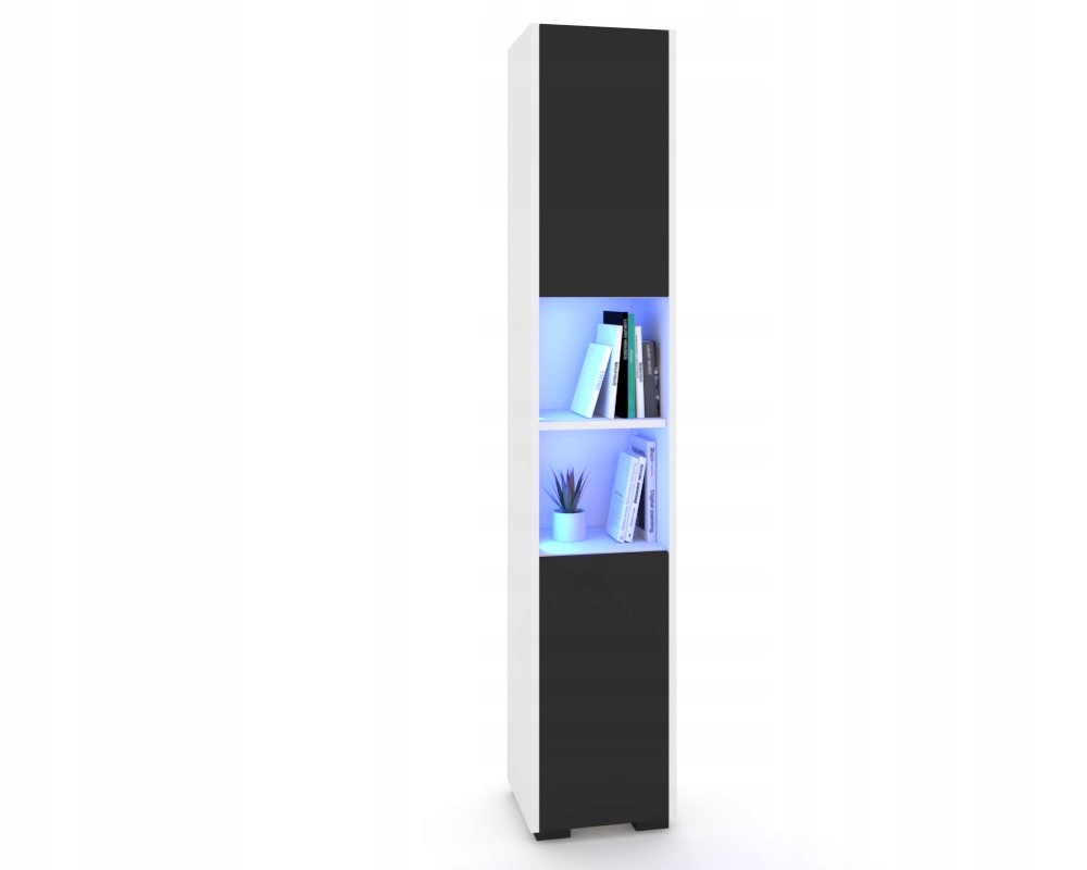 Stojící sloupek Skříňka do obývacího pokoje Vitrína Komoda Pawlacz Bílá Černá Mat Led