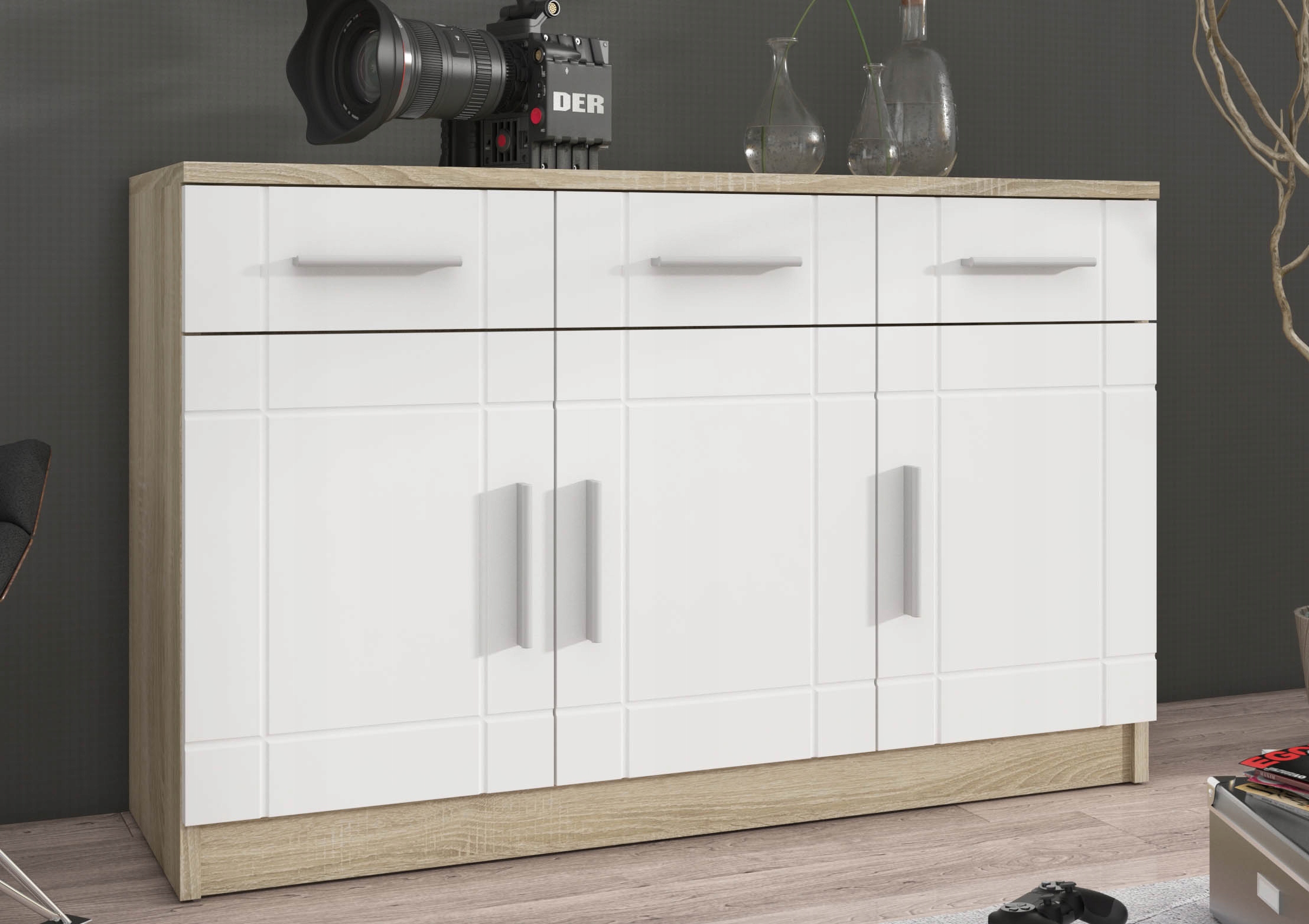 Prostorná Komoda 3 Zásuvky 3 Skříňky Paris Bílá