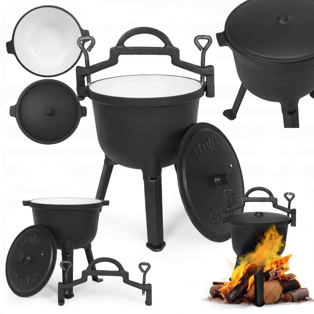 Kotlík Lovecký hrnec na oheň Grill 5 l Stojící smaltovaný litinový