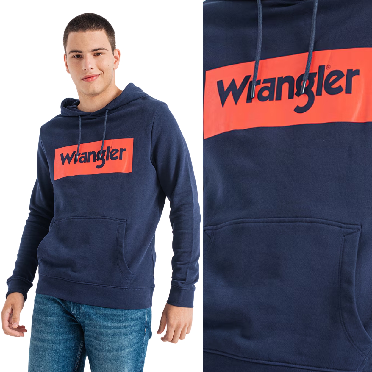 Wrangler Logo Hoodie Navy bavlněná mikina s kapucí (klokanka) L