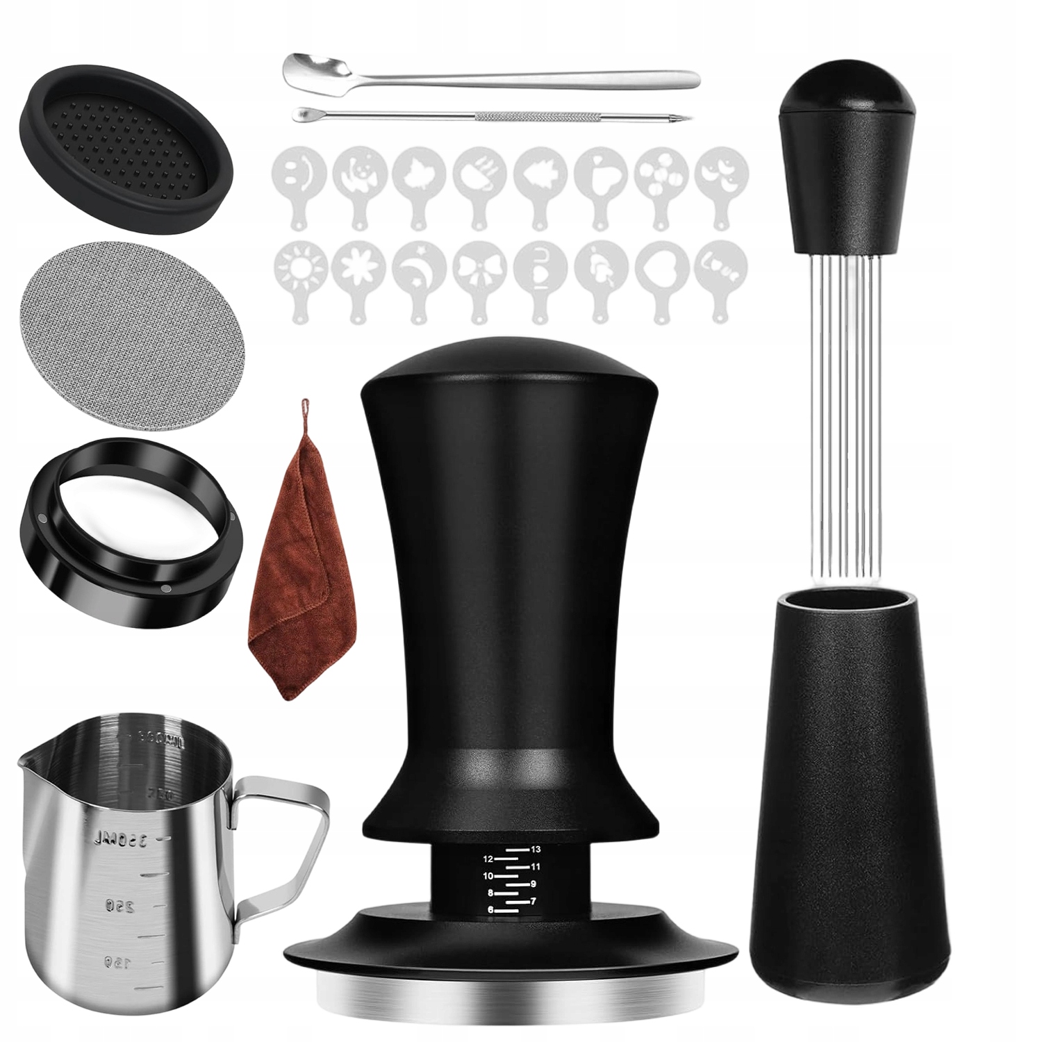 Levně Sada Na Espresso 51 MM Tamper 30LB Džbán 350 ML 16 Vzorníků Filtrační Podložka