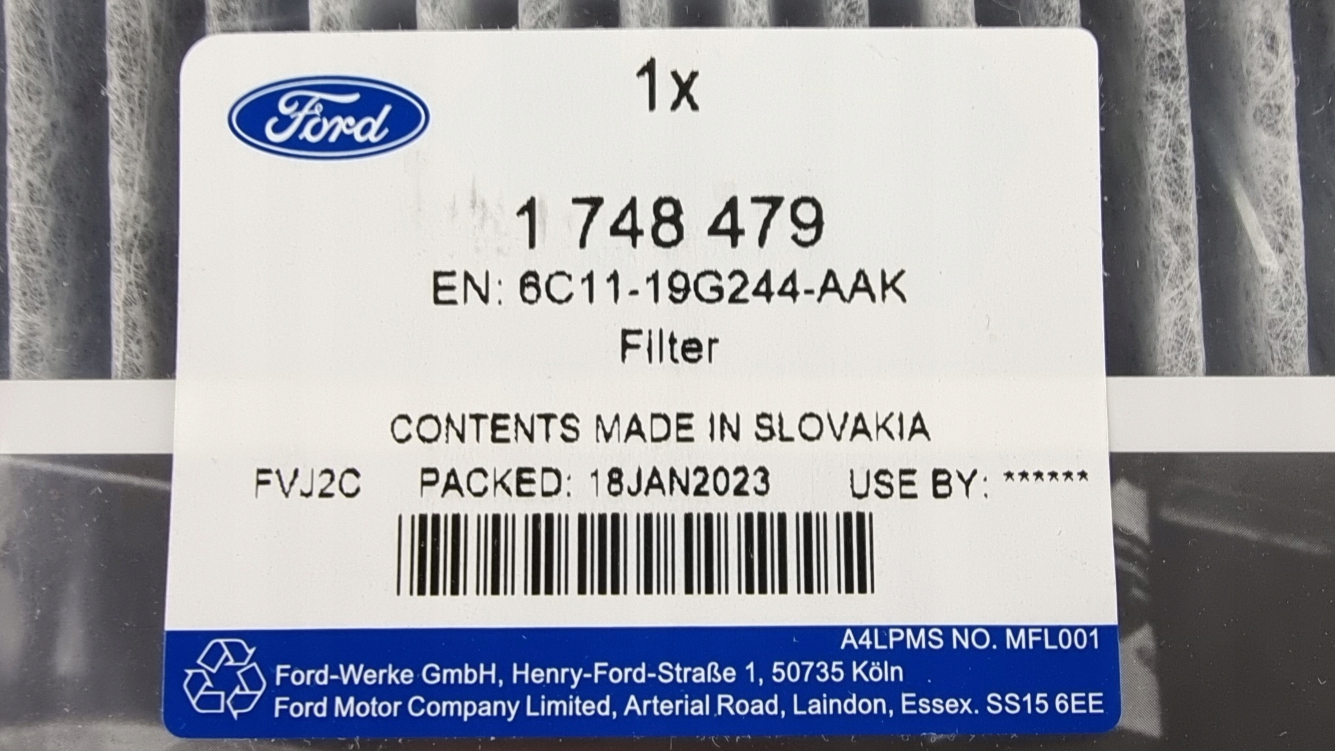 FILTR KABINOWY FORD TRANSIT 2006- WĘGLOWY ORYGINAŁ Producent części Inny