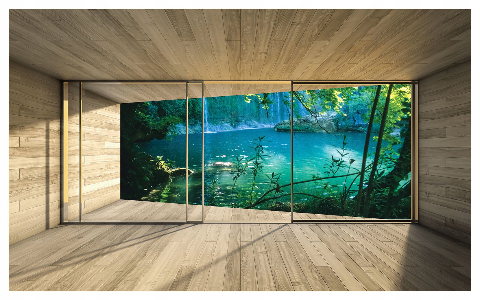 Fototapeta Jezero Vodopád Příroda Zeleň Klid do pokoje 200x140 lepidlo