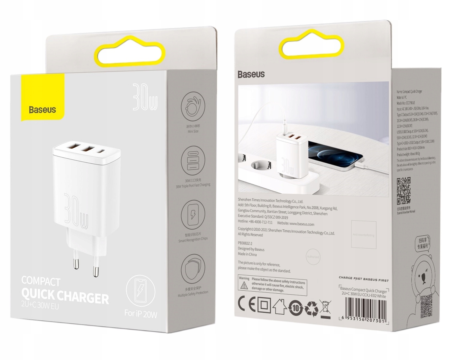 BASEUS SZYBKA ŁADOWARKA DO TELEFONU ZASILACZ USB USB-C TYP-C 30W PD QC 3.0 Napięcie wyjściowe 20 V