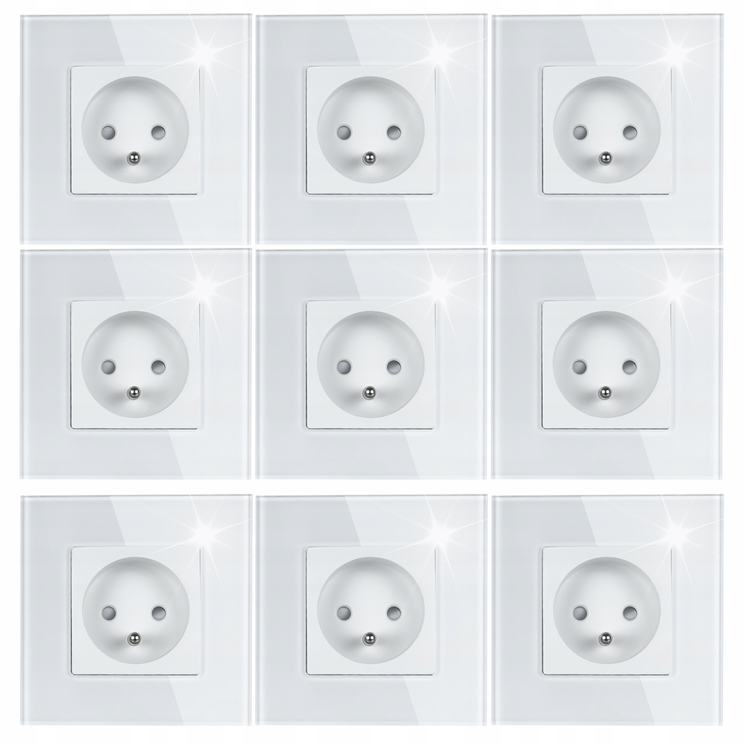 9x Bílé Sklo Čtvercové Zásuvka Elektrický Kontakt Uzemnění 230V