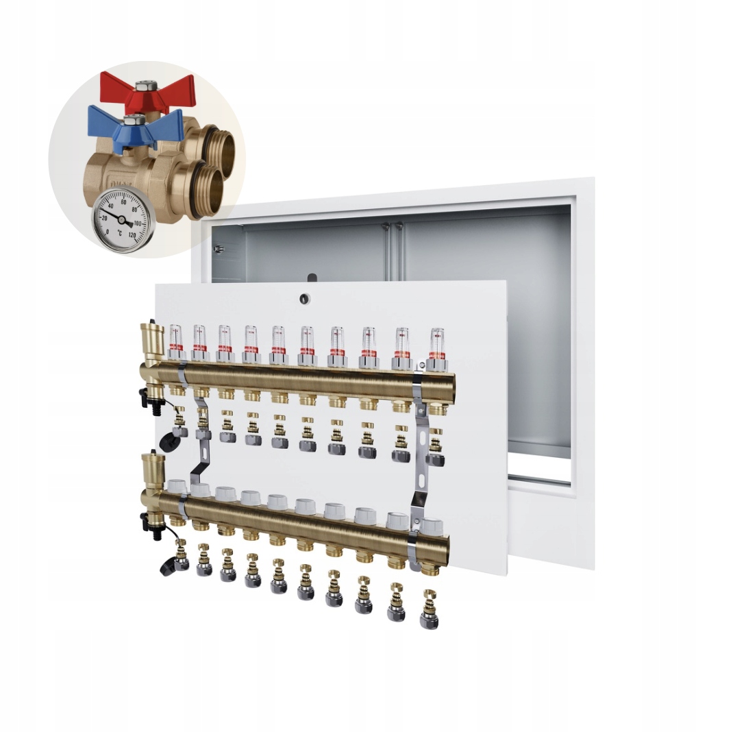 Rozdělovač podlahového vytápění 10 Skříňka pod omítku+PEX+KULOVÝ Ventil