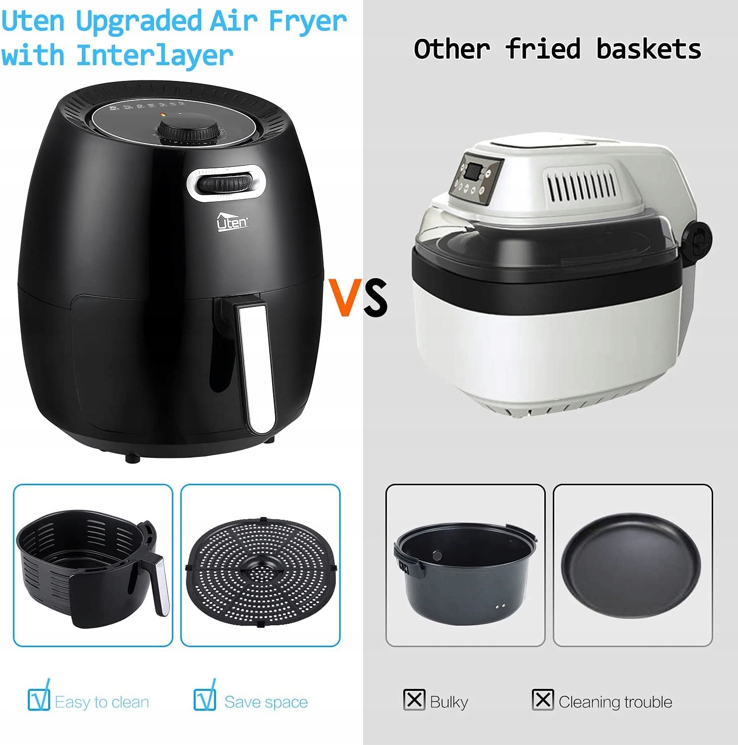 UTEN 6.5L Airfryer XXL 1800W z Regulacją Temperatury — miniatura 5