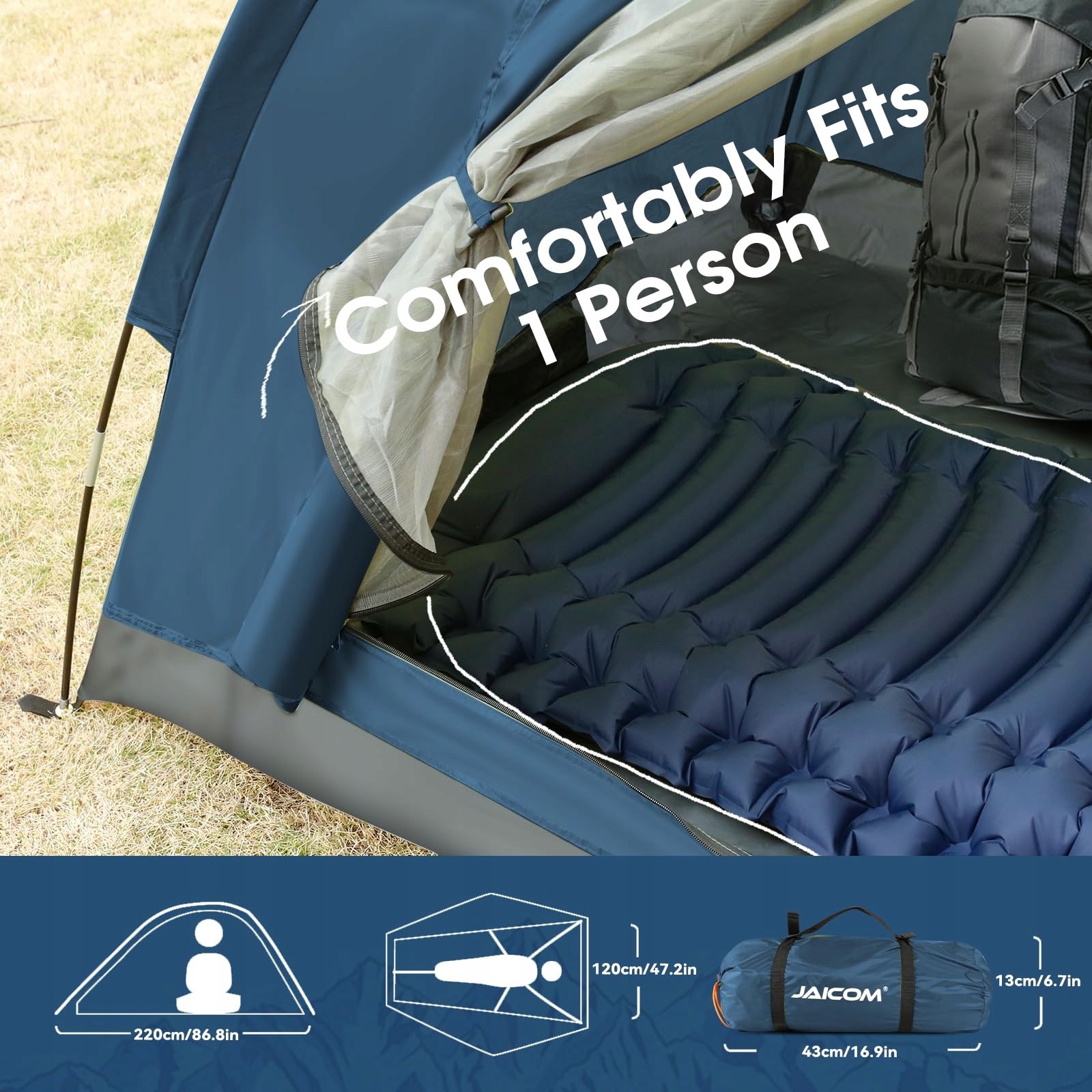 JAICOM Namiot Jednoosobowy Lekki Stabilny Wodoodporny Na Camping Trekking — miniatura 3