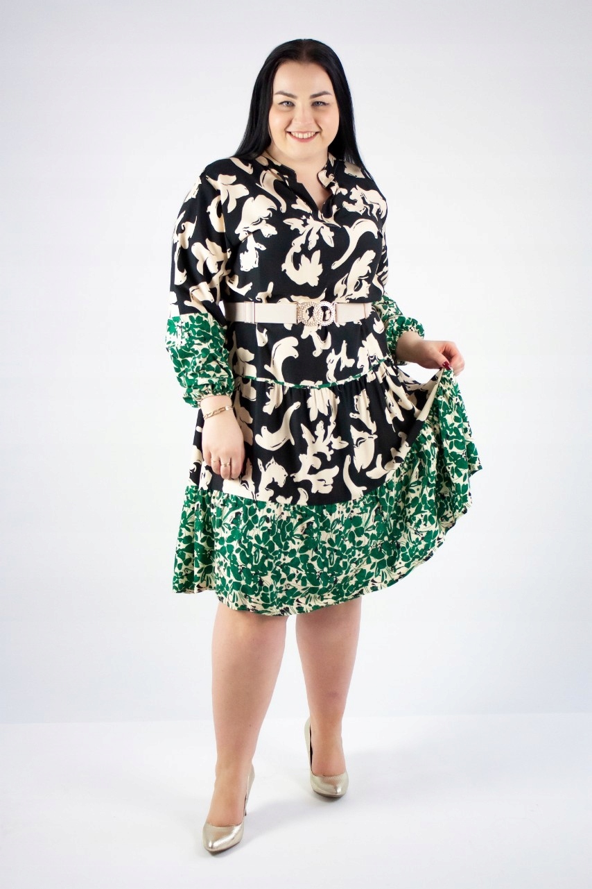 Šaty s volánkem MIDI Černo-béžové Uni