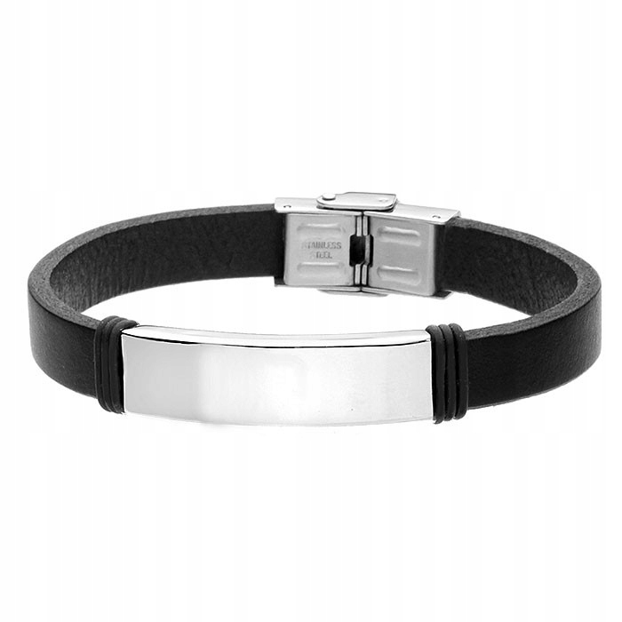 Černý pánský náramek z kůže s deskou pod gravírování Gravírování