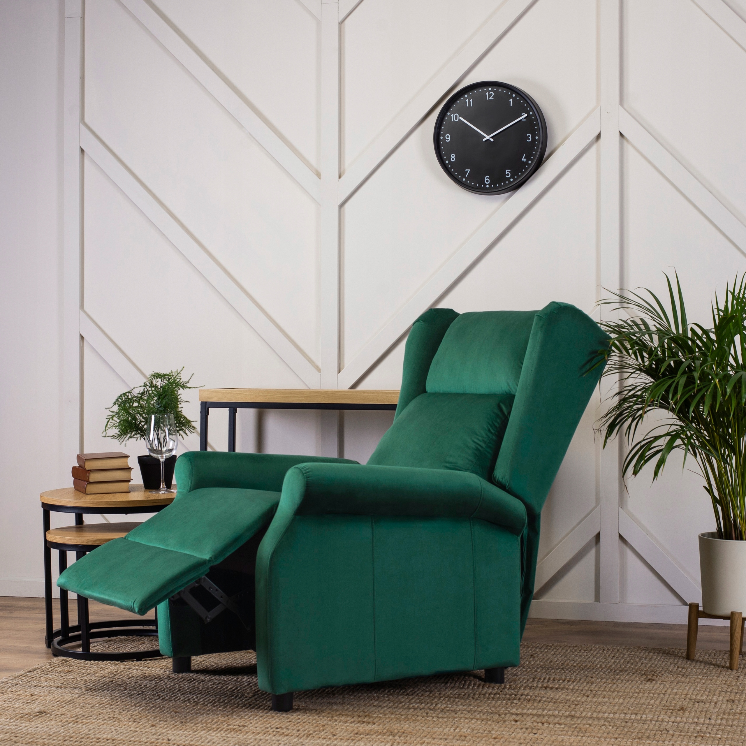 Fotel Wypoczynkowy Rozkładany Uszak Do Salonu Loft Welurowy Zielony SIMON Marka MEBEL ELITE