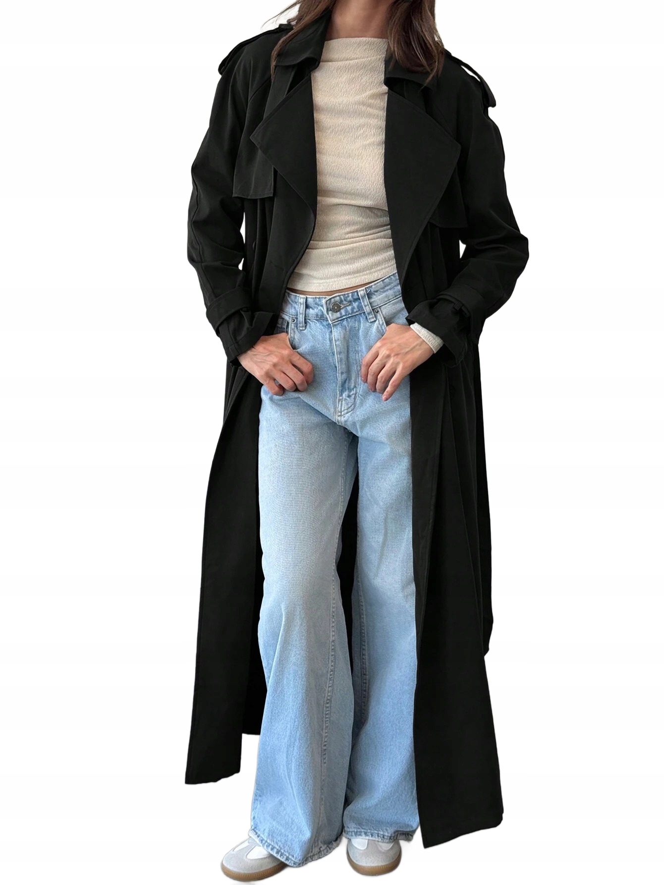 Shein Dámský Černý Klasický Dvouřadý Kabát 34 1LA