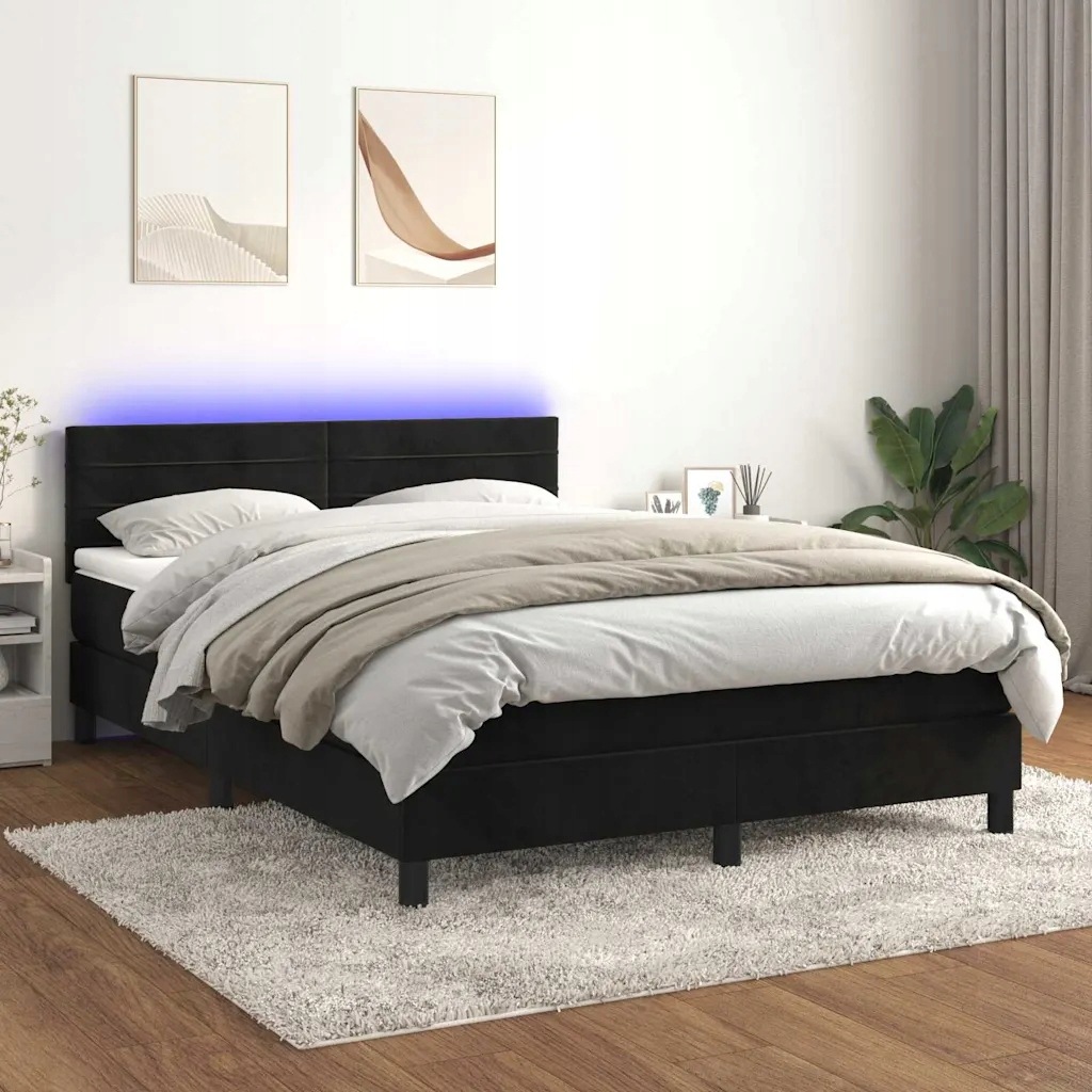 vidaXL Box spring postel s matrací a Led černá 140x190 cm samet