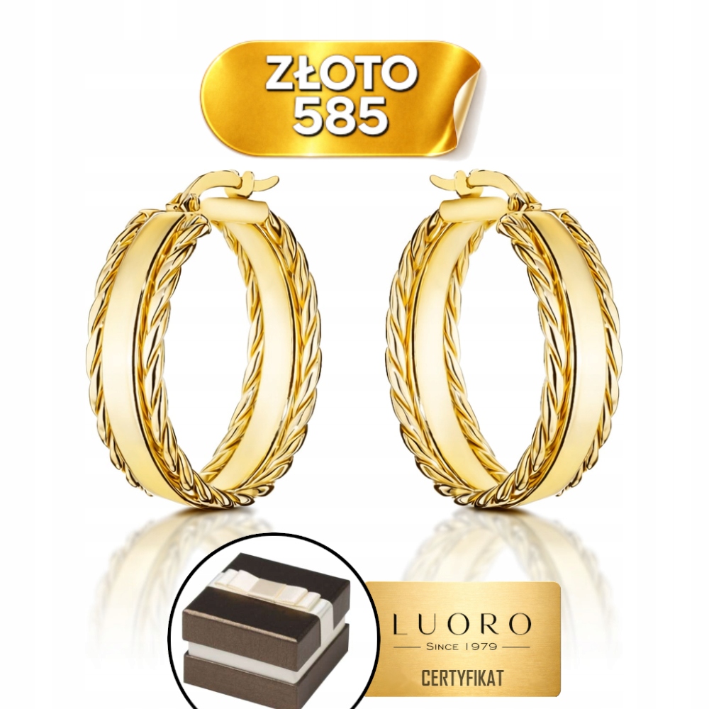 Náušnice Zlaté 585 14K Kolečka Pletené Zdobení 23 MM Anglické Zapínání