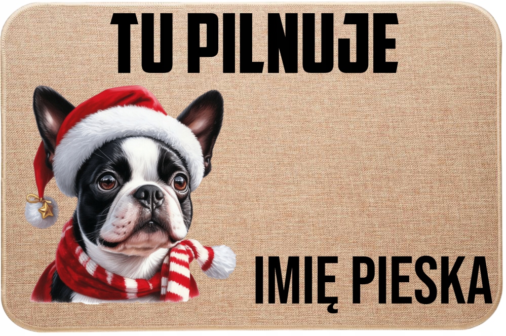 Lněná Vstupní Stěračka Tu Hlídá Jméno Bostonský teriér