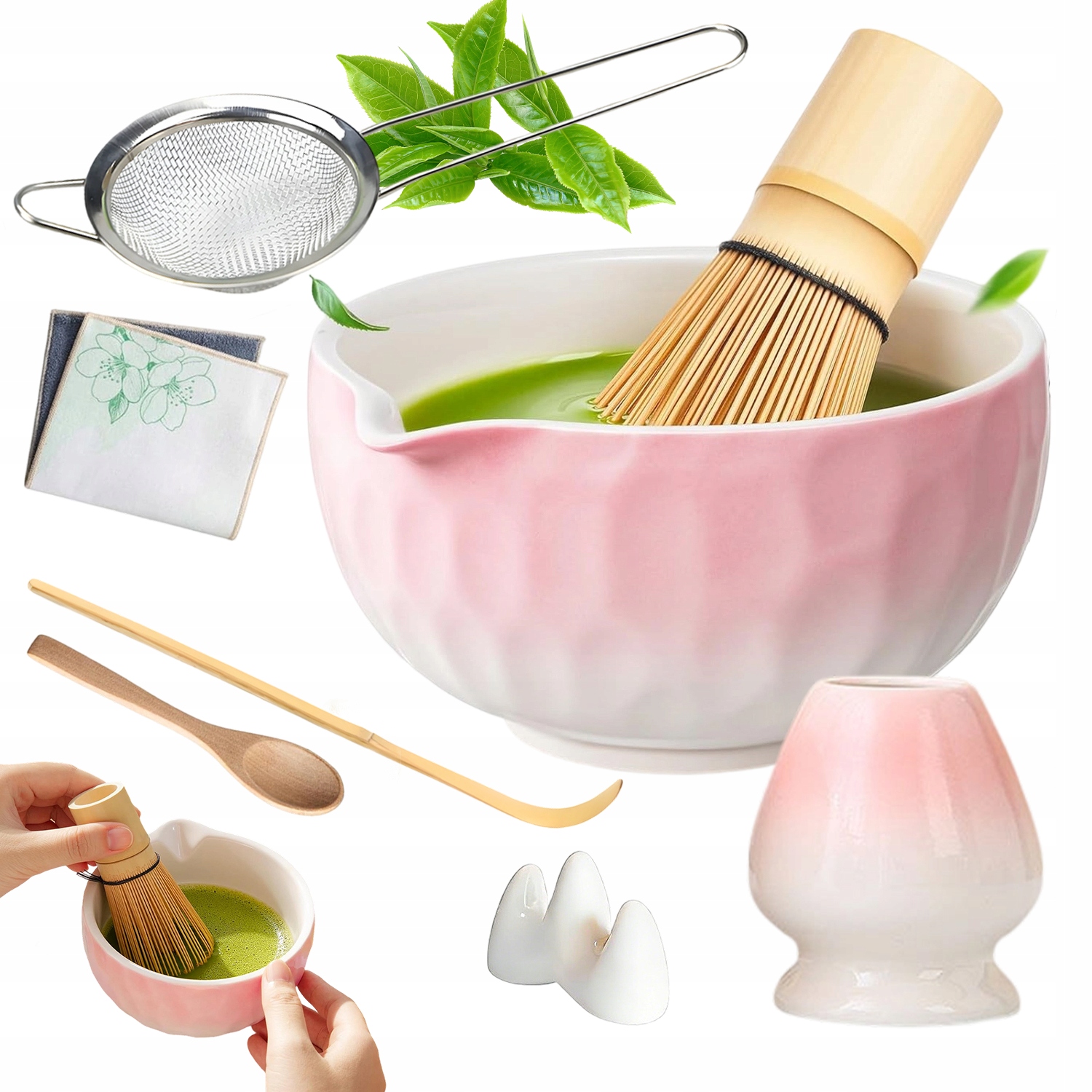 Sada Na Přípravu Čaje Matcha Akcesoria Keramika Bambus