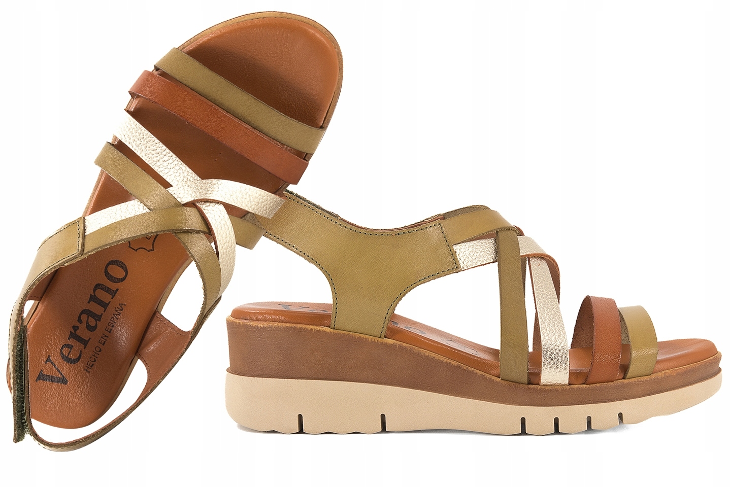 Verano 4194 Dámské Španělské Sandály Na Koženém Podpatku Khaki 36