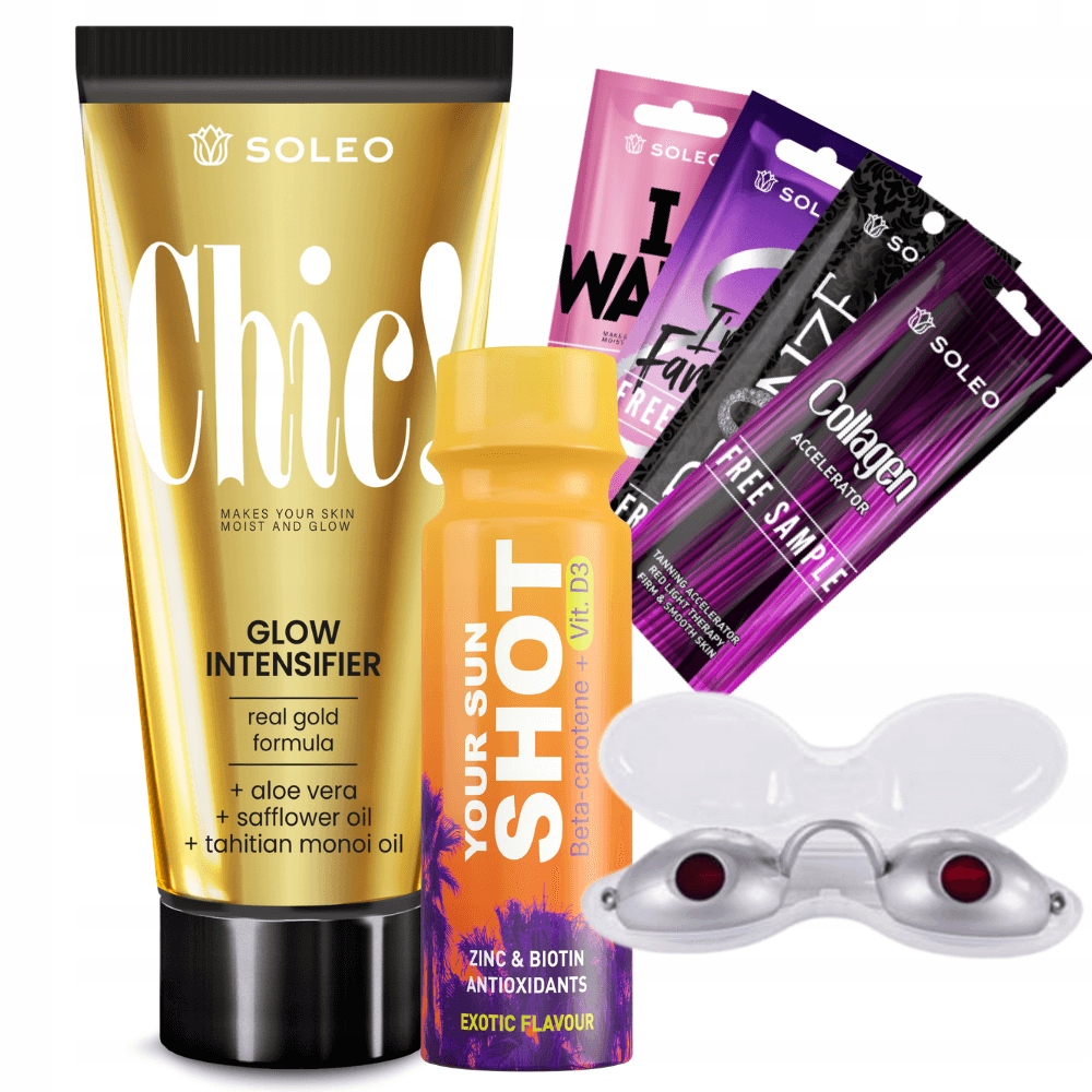 SOLEO CHIC 150ml PRZYSPIESZACZ OPALANIA Z DROBINKAMI ZŁOTA +GRATISY