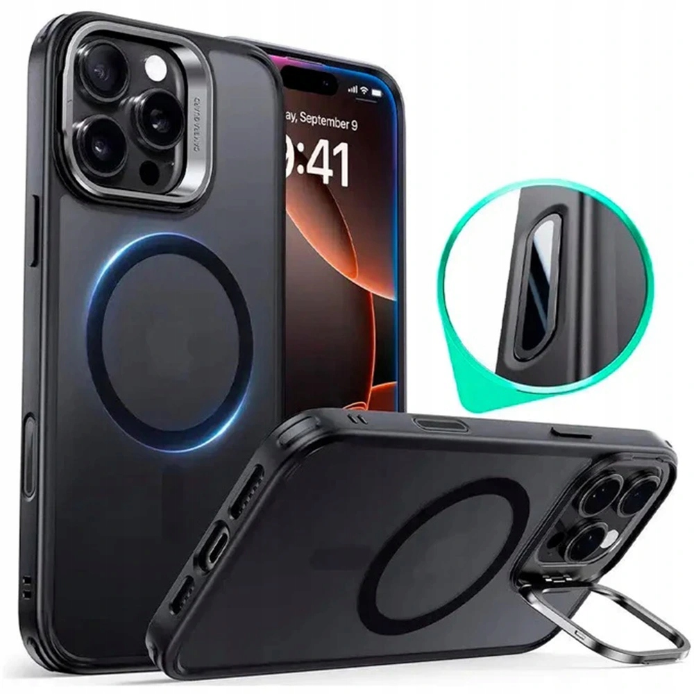 Esr Classic Hybrid HaloLock etui ze stojakiem iPhone'a 16 matowe czarne