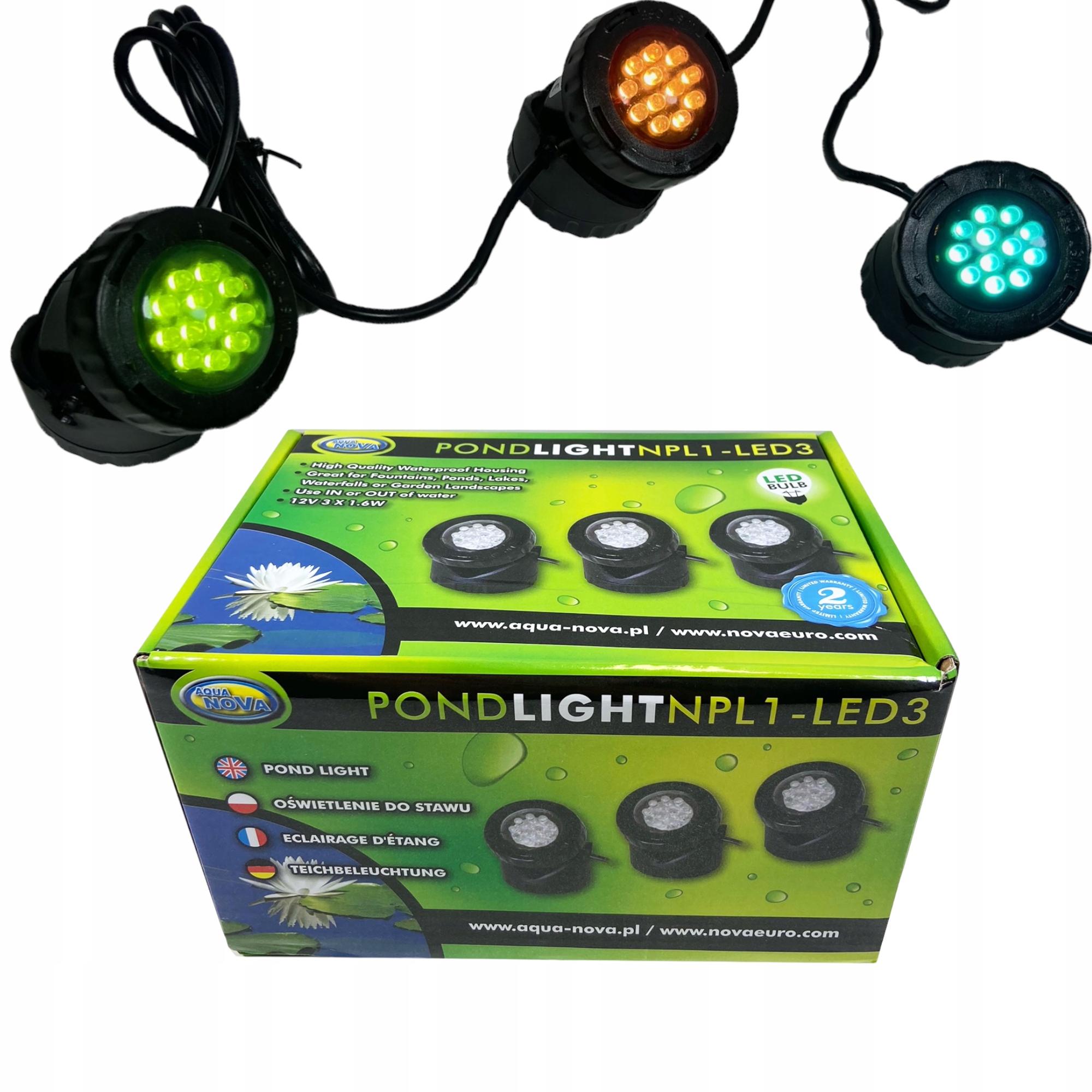 

Oświetlenie Led 3x1,6W Do Oczka Czujnik Zmierzch