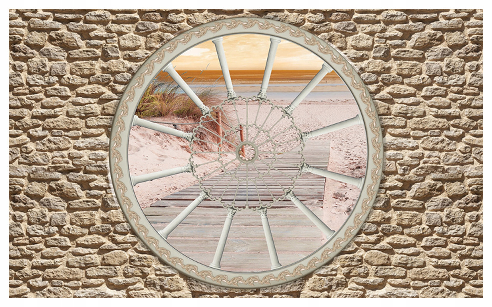 Vliesová fototapeta Kamenná zeď Moře Západ Okno Pohled 254x184 lepidlo