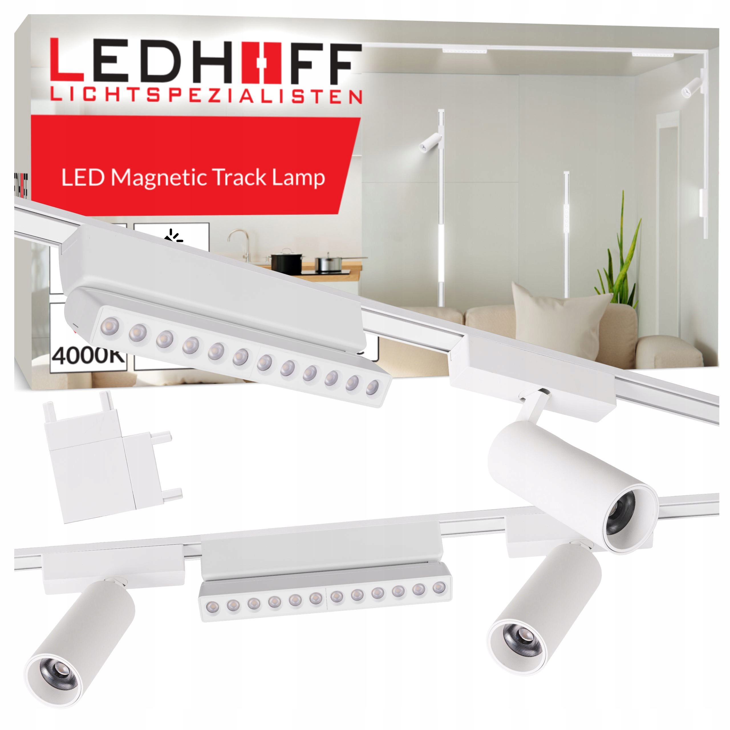 Magnetické koľajnicové osvetlenie Lišta biela 2 m 5x Led lampa reflektor Spot