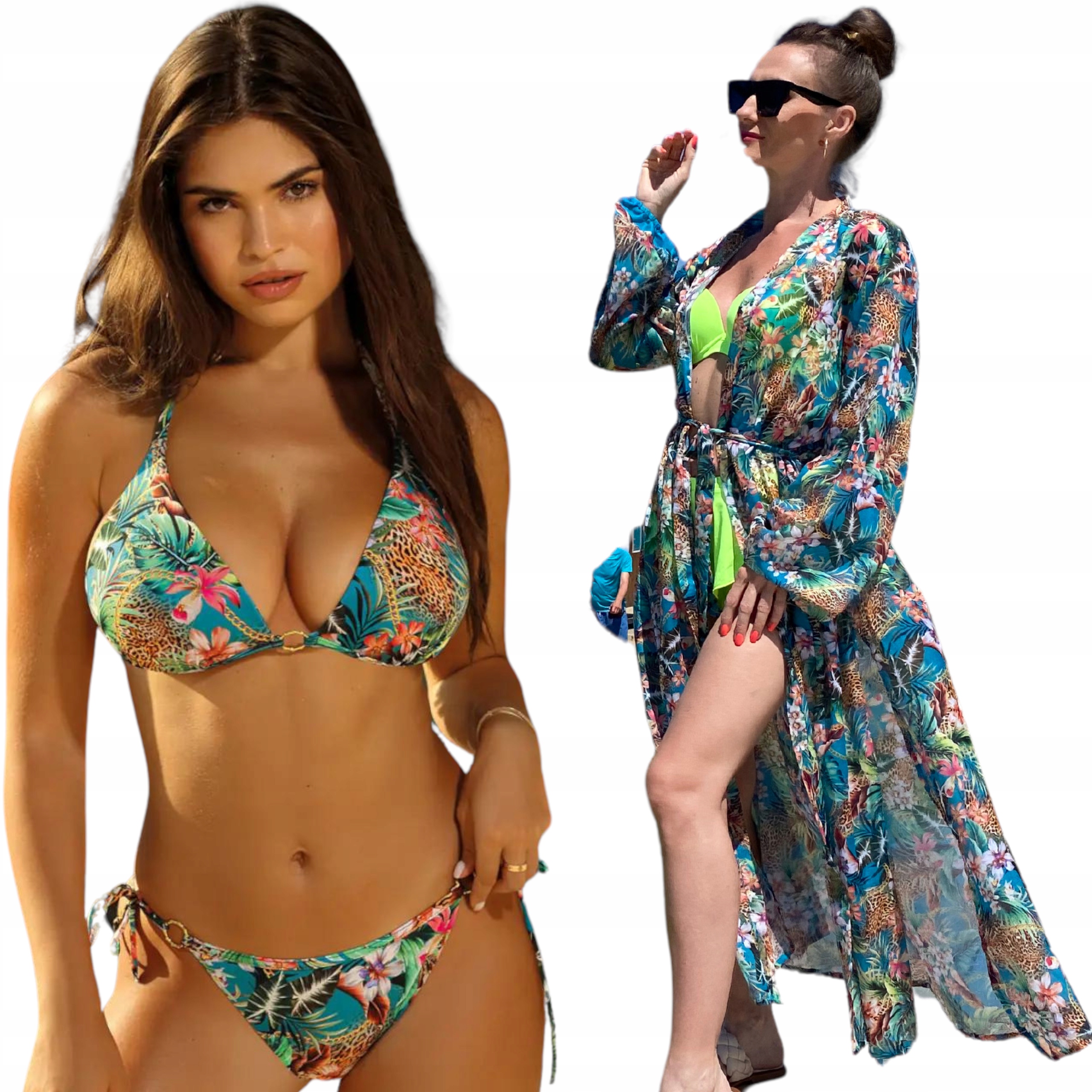 Módní plavky Bikini Kostým Push-Up+Pareo-Tunika 36D Hawaii Květiny