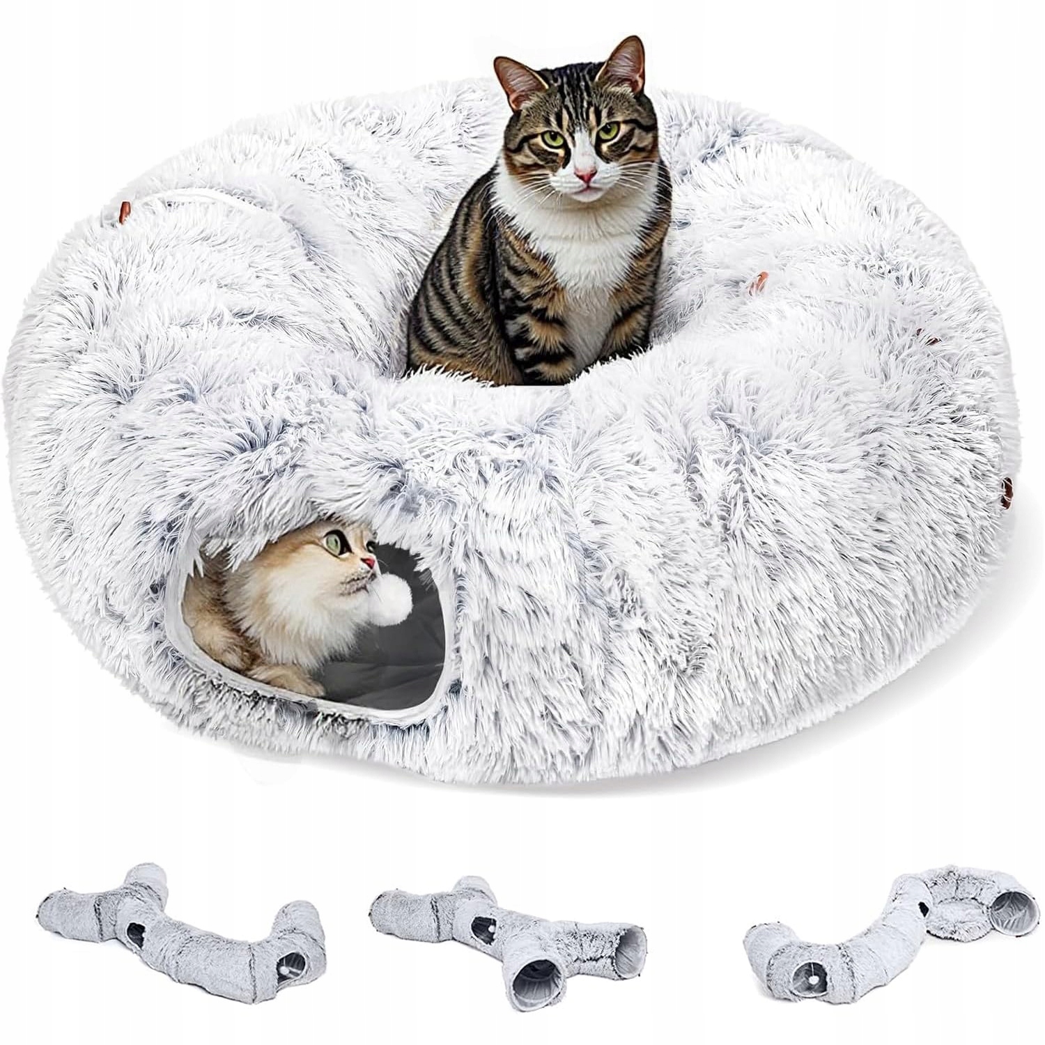 Levně Tunel Pro Kočky Pelíšek Skládací Interaktivní Plyš S Kočičím Míčem