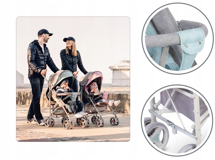 WÓZEK SPACEROWY SPACERÓWKA PARASOLKA LIONELO IRMA szary miętowy Liczba kół 4