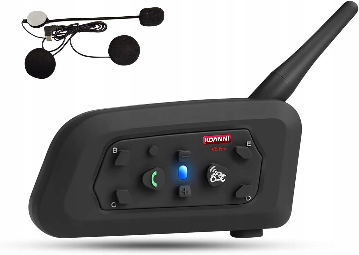 Motocyklový interkom Koanni V6 Pro Usb-c Bluetooth 1200 m Aplikace Euc